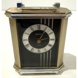 Vintage Shiva’s Quartz Mantel Table Clock Roman Numerals Gold Tone Silver Face